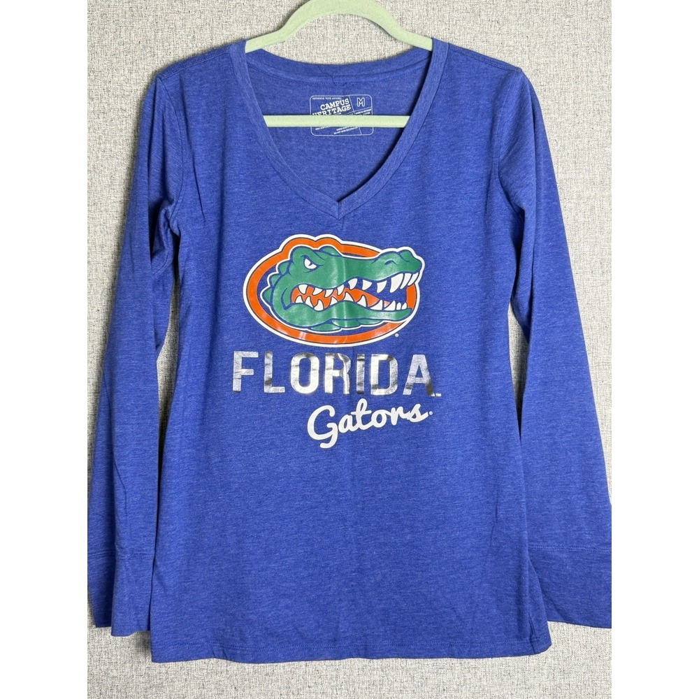 Florida Gators Orange Blue Metallic Long‎ Sleeve V Neck Womens T-Shirt MEDIUM